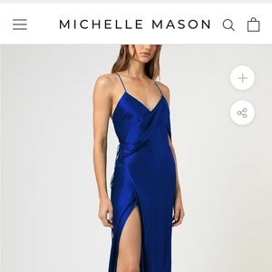 Michelle mason cobalt blue evening gown long dress in pure silk satin size 4
